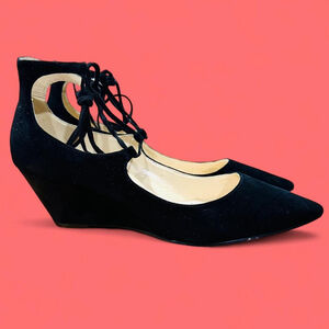 Witchy Whimsigoth Preppy Black Suede Wedge Lace Marc Fisher Willy 9